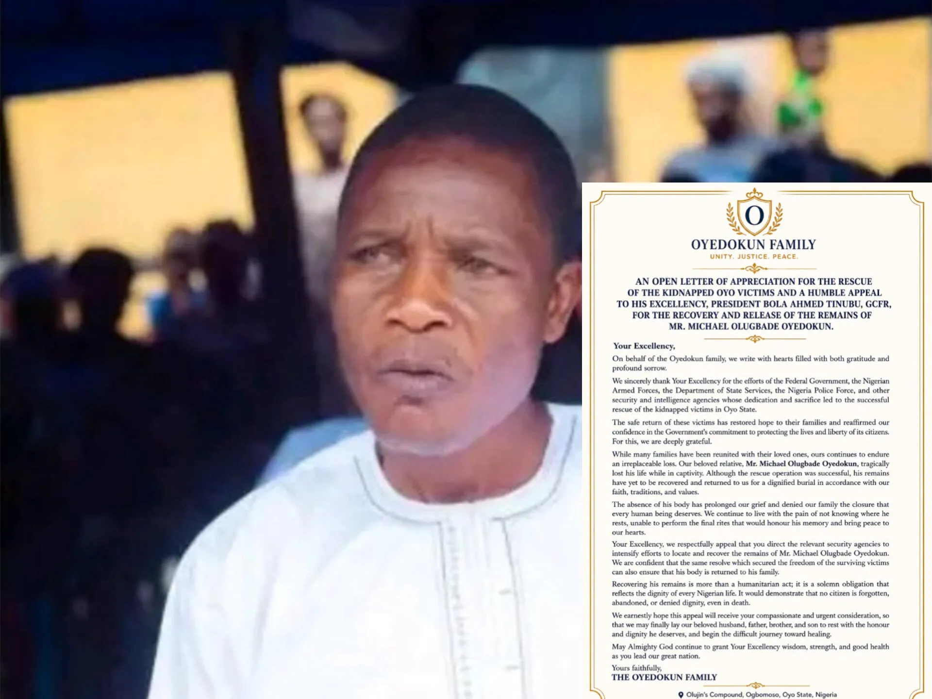 Oyedokun Family Expresses Gratitude to Security Agencies, Makes Emotional Appeal for Recovery of Deceased Relative