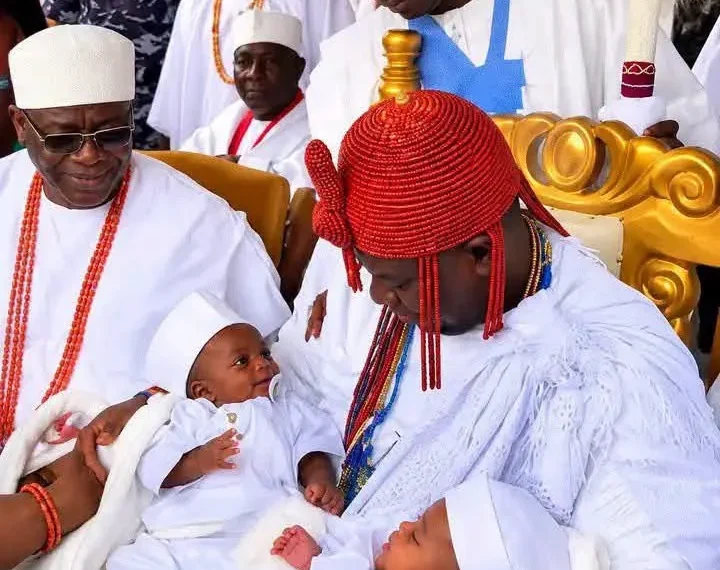 Ooni of Ife, Olori Mariam Reveal Faces of Royal Twin Princes After Traditional Rites